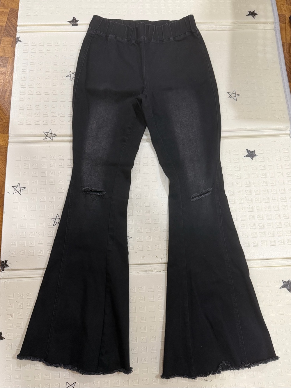 SHEIN Black Distressed Flare Jeans